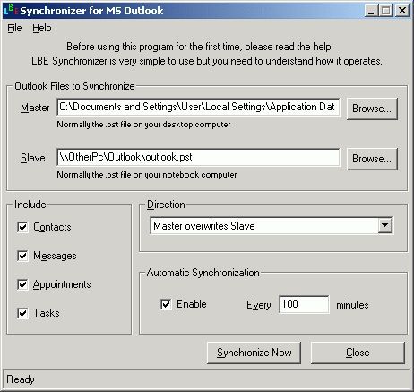 LBE Synchronizer for MS Outlook Screenshot